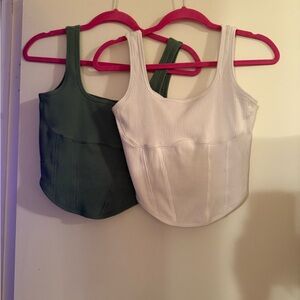 Victoria's Secret Ribbed Tank Crop Top in White and Forest Green